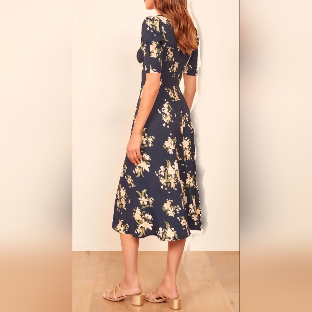 Reformation Floral Navy Midi Skirt | SIZE 12 - Picture 5 of 12